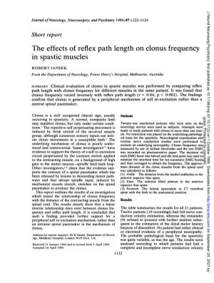 The Effects of Reflex Path Length on Clonus Frequency in Spastic Muscles