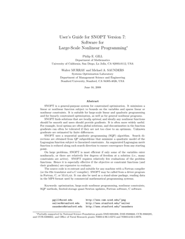 User's Guide for SNOPT Version 7: Software for Large-Scale Nonlinear