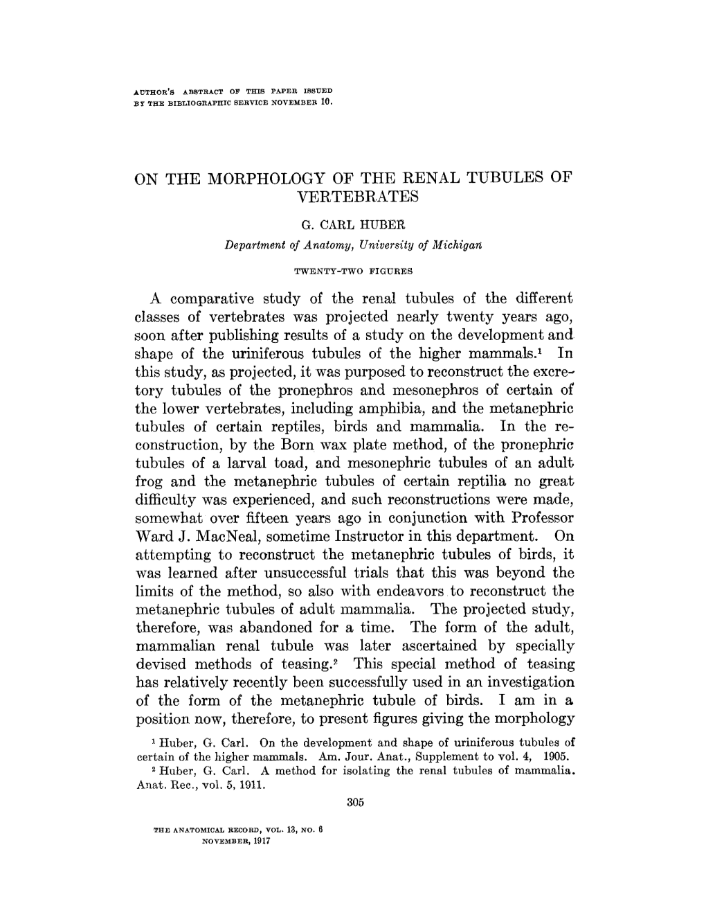 On the Morphology of the Renal Tubules of Vertebrates