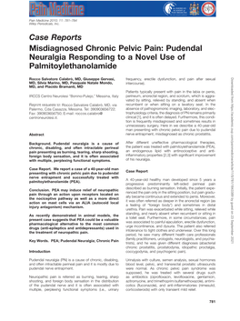 Misdiagnosed Chronic Pelvic Pain: Pudendal Neuralgia Responding to a Novel Use of Palmitoylethanolamide
