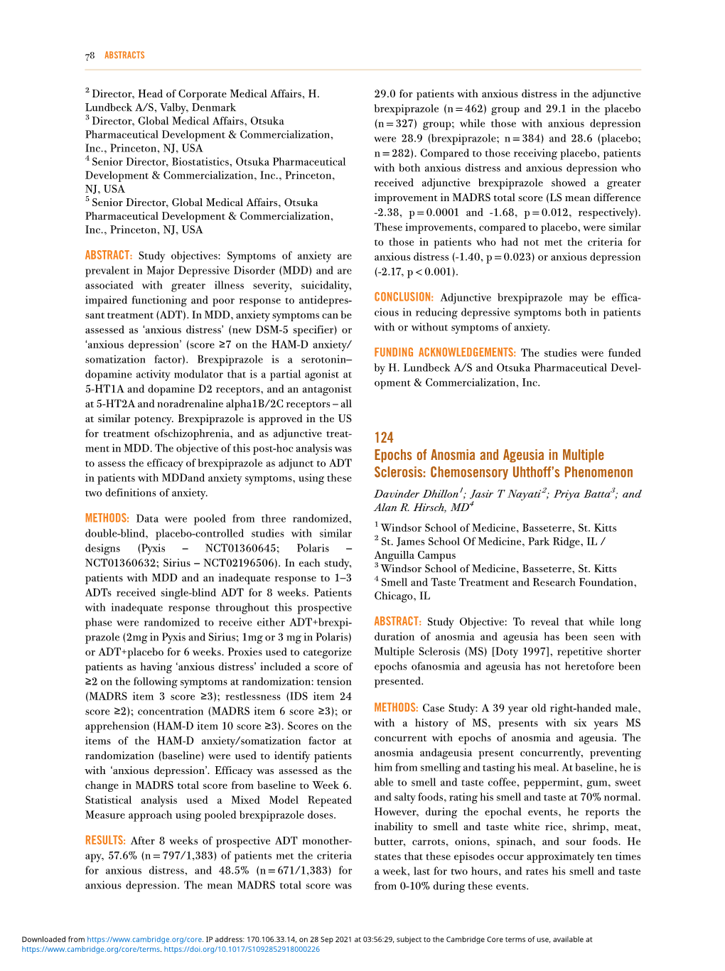 124 Epochs of Anosmia and Ageusia in Multiple Sclerosis