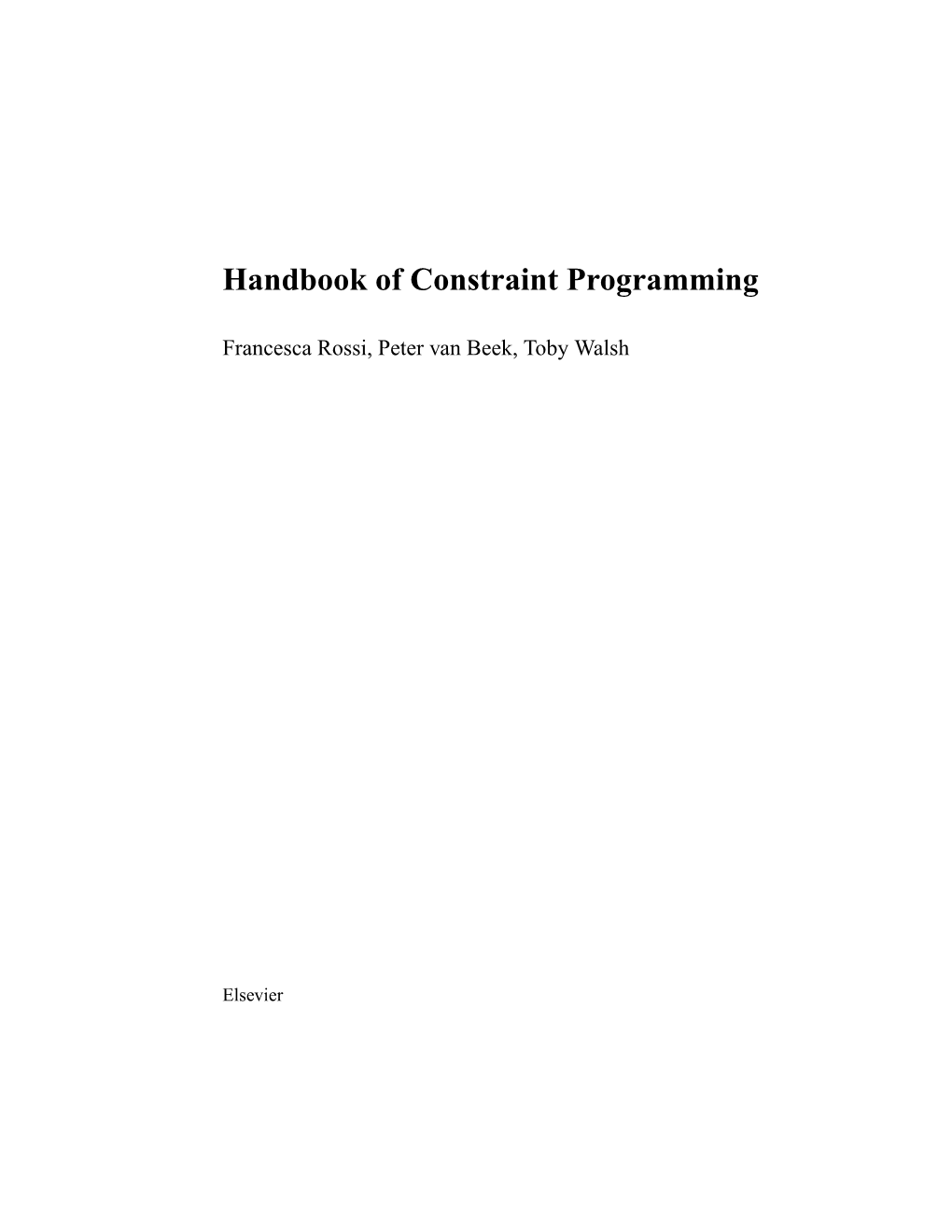 Handbook of Constraint Programming