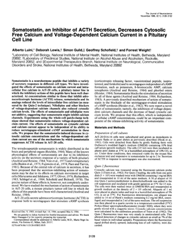 Somatostatin, an Inhibitor of ACTH Secretion, Decreases Cytosolic Free Calcium and Voltage-Dependent Calcium Current in a Pituitary Cell Line