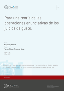 Para Una Teoría De Las Operaciones Enunciativas De Los Juicios De Gusto