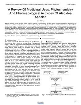 A Review of Medicinal Uses, Phytochemistry and Pharmacological Activities of Alepidea Species