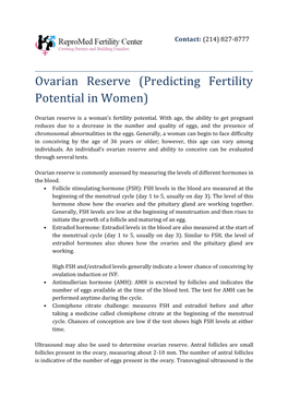 Ovarian Reserve (Predicting Fertility Potential in Women)