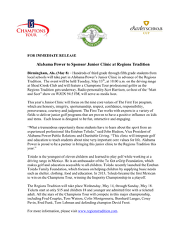 Alabama Power to Sponsor Junior Clinic at Regions Tradition