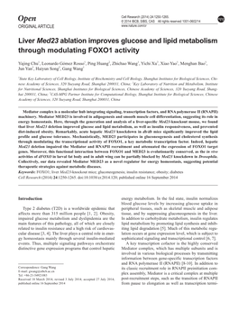 Liver Med23 Ablation Improves Glucose and Lipid Metabolism Through Modulating FOXO1 Activity