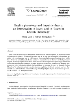 English Phonology and Linguistic Theory: an Introduction to Issues, and to ‘Issues in English Phonology’