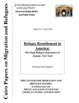 Refugee Resettlement in America: the Iraqi Refugee Experience in Upstate, New York