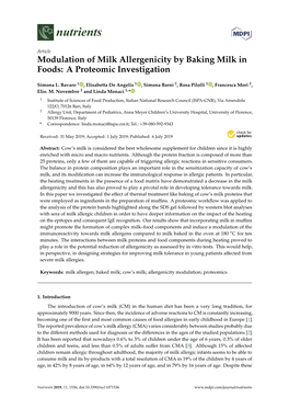 Modulation of Milk Allergenicity by Baking Milk in Foods: a Proteomic Investigation