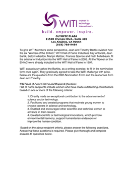 To Give WITI Members Some Perspective, Jean and Timothy