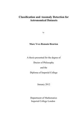 Classification and Anomaly Detection for Astronomical Datasets