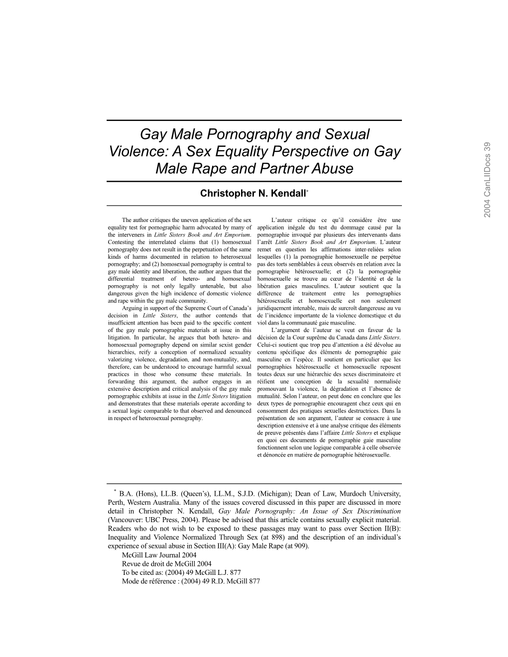 Gay Male Pornography and Sexual Violence: a Sex Equality Perspective on Gay Male Rape and Partner Abuse