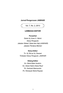 Jurnal Pengurusan JAWHAR Vol. 7, No. 2, 2013 LEMBAGA EDITOR