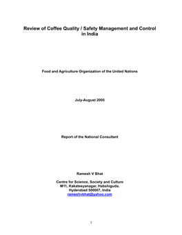 Coffee Quality and Safety Management and Control in India