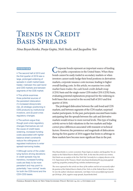 Trends in Credit Basis Spreads Nina Boyarchenko, Pooja Gupta, Nick Steele, and Jacqueline Yen