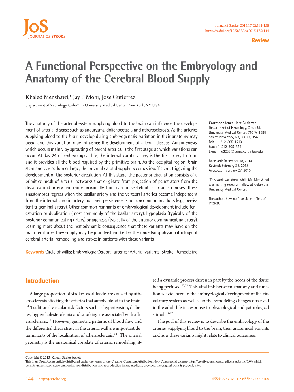 A Functional Perspective on the Embryology and Anatomy of the Cerebral Blood Supply