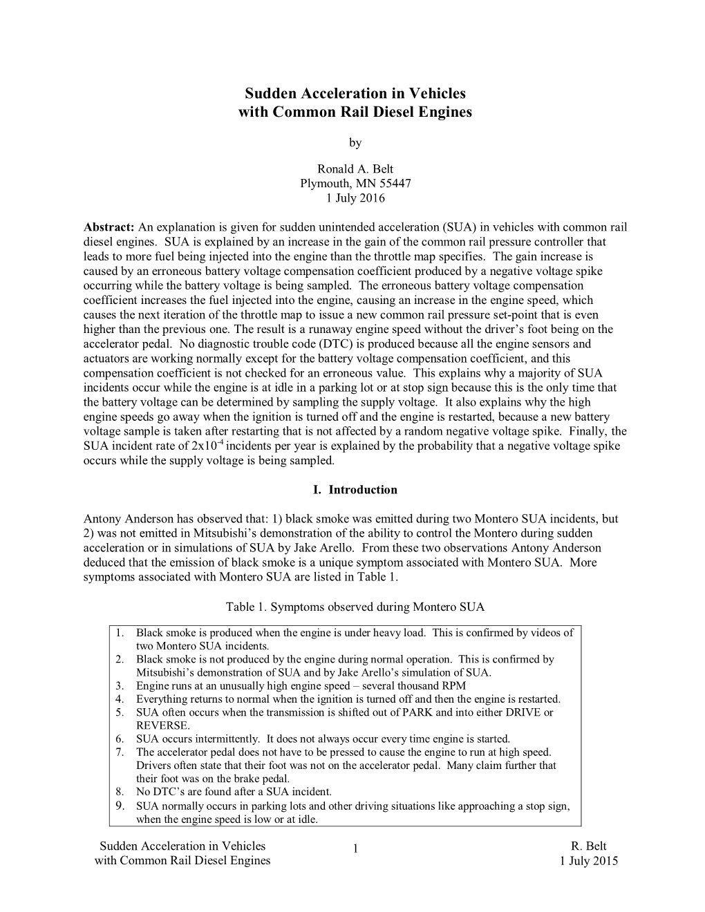 Sudden Acceleration in Vehicles with Common Rail Diesel Engines