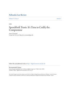 Spendthrift Trusts: It's Time to Codify the Compromise