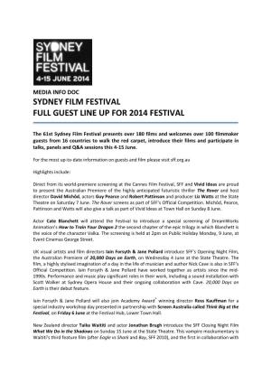 Sydney Film Festival Full Guest Line up for 2014 Festival 03/06/2014