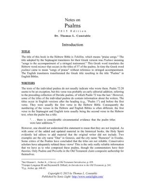 Notes on Psalms 2015 Edition Dr