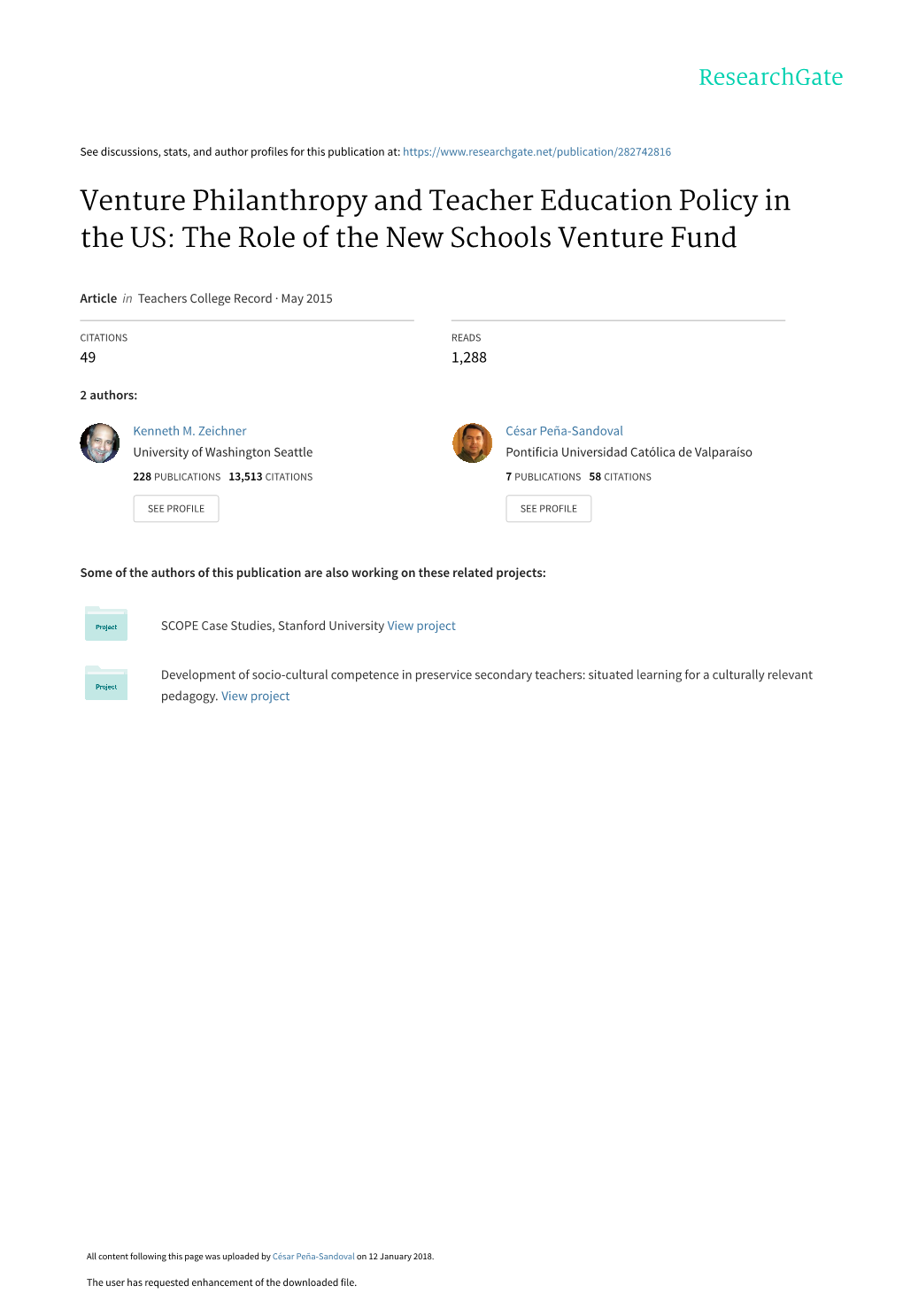 Venture Philanthropy and Teacher Education Policy in the US: the Role of the New Schools Venture Fund