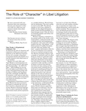 The Role of “Character” in Libel Litigation
