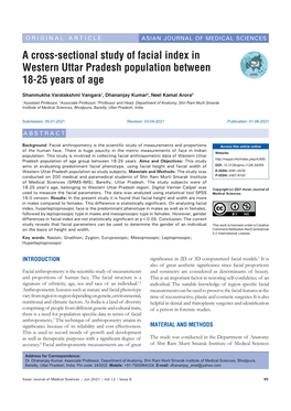 A Cross-Sectional Study of Facial Index in Western Uttar Pradesh Population Between 18-25 Years of Age