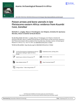 Poison Arrows and Bone Utensils in Late Pleistocene Eastern Africa: Evidence from Kuumbi Cave, Zanzibar