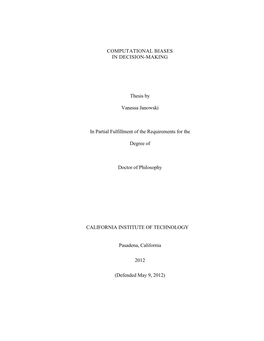COMPUTATIONAL BIASES in DECISION-MAKING Thesis By