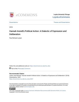 Hannah Arendt's Political Action: a Dialectic of Expression and Deliberation