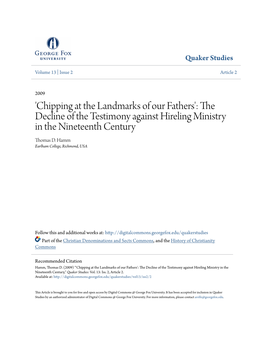 The Decline of the Testimony Against Hireling Ministry in the Nineteenth Century Thomas D