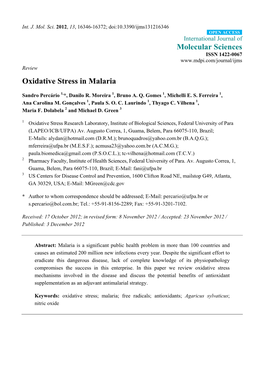 Oxidative Stress in Malaria
