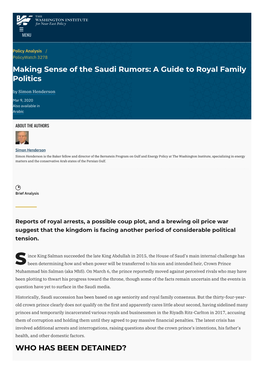 Making Sense of the Saudi Rumors: a Guide to Royal Family Politics | the Washington Institute