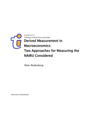 Two Approaches for Measuring the NAIRU Considered
