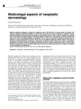 Medicolegal Aspects of Neoplastic Dermatology