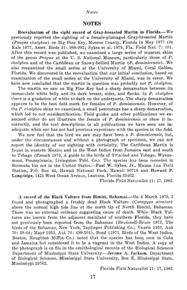 Notes Reevaluation of the Sight Record of Gray-Breasted Martin in Florida