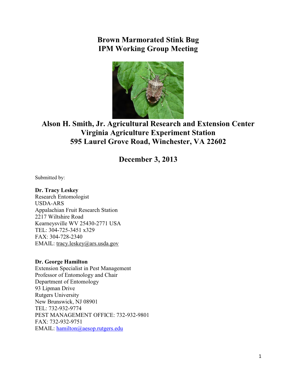 Brown Marmorated Stink Bug IPM Working Group Meeting