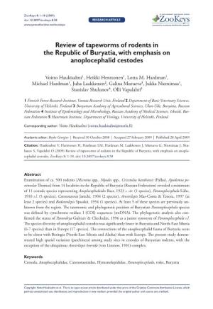 Review of Tapeworms of Rodents in the Republic of Buryatia, with Emphasis on Anoplocephalid Cestodes