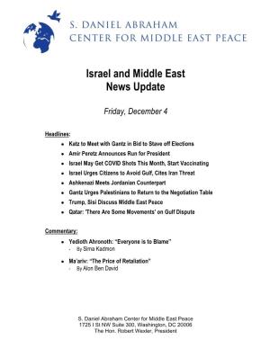 Israel and Middle East News Update Friday, December 4
