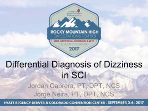 Differential Diagnosis of Dizziness in SCI Jordan Cabrera, PT, DPT, NCS Jorge Neira, PT, DPT, NCS Learning Objectives