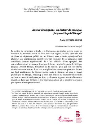 Autour De Mignon : Un Éditeur De Musique, Jacques-Léopold Heugel1
