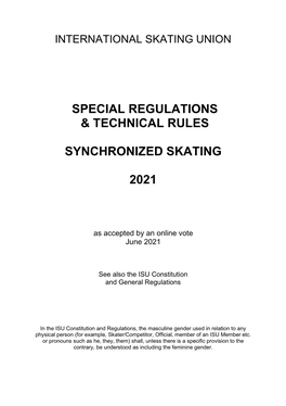 Special Regulations & Technical Rules Synchronized Skating 2018