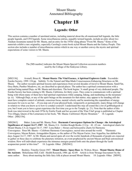 Mount Shasta Annotated Bibliography Chapter 18