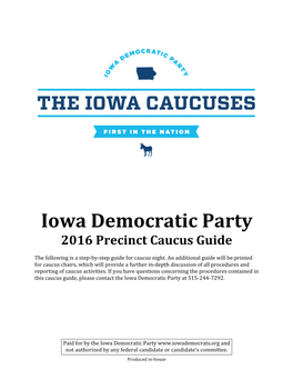 Iowa Democratic Party 2016 Precinct Caucus Guide