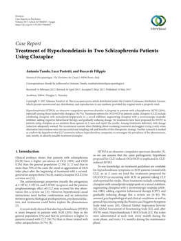 Case Report Treatment of Hypochondriasis in Two Schizophrenia Patients Using Clozapine
