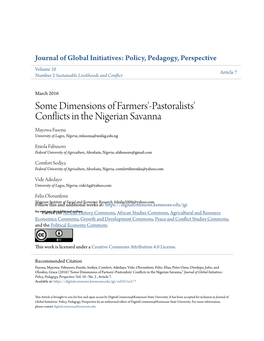 Pastoralists' Conflicts in the Nigerian Savanna Mayowa Fasona University of Lagos, Nigeria, Mfasona@Unilag.Edu.Ng