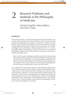 Research Problems and Methods in the Philosophy of Medicine