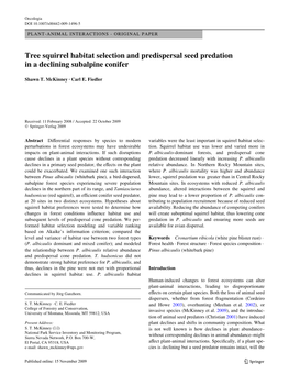 Tree Squirrel Habitat Selection and Predispersal Seed Predation in a Declining Subalpine Conifer